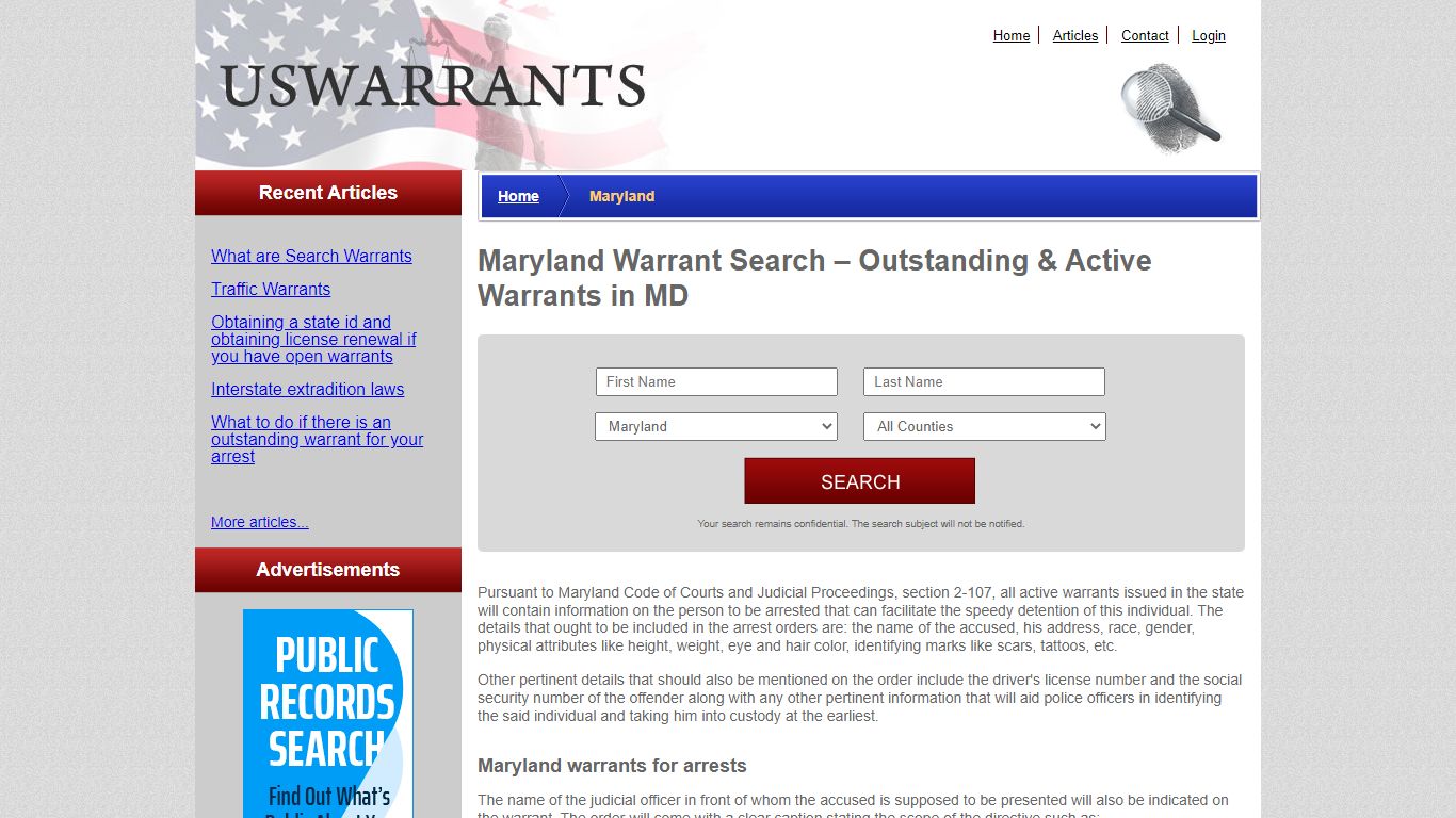 Maryland Warrant Search – Outstanding & Active Warrants in MD